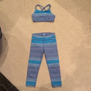 Athleta Blue Striped Activewear Set